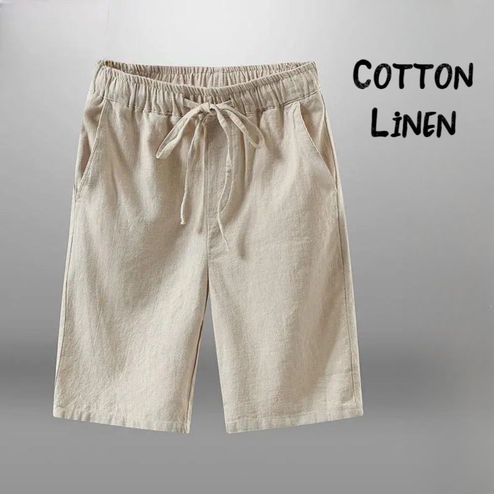 Short Linen Drawstring - 남성용 코튼 린넨 캐주얼 반바지, 통기성