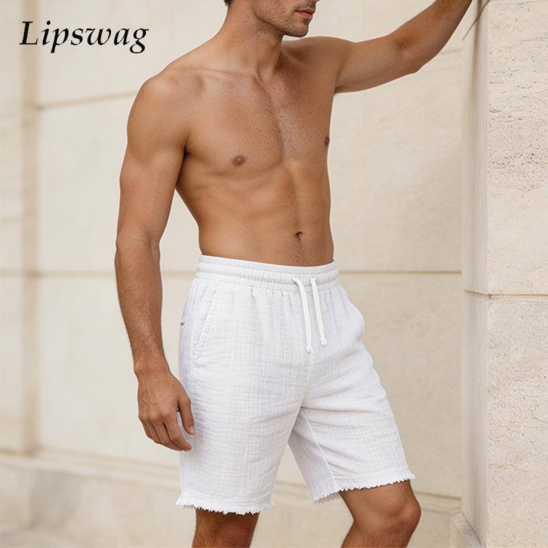 세련된 린넨 데미지 반바지 남성 데일리 레저 솔리드 컬 - Short Linen Drawstring 리뷰 및 가격