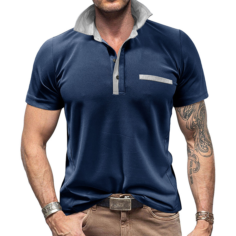 컬러 블록 라펠 반소매 폴로 셔츠 남성용 피케 캐주얼  - Polo Shirt Pique 리뷰 및 가격