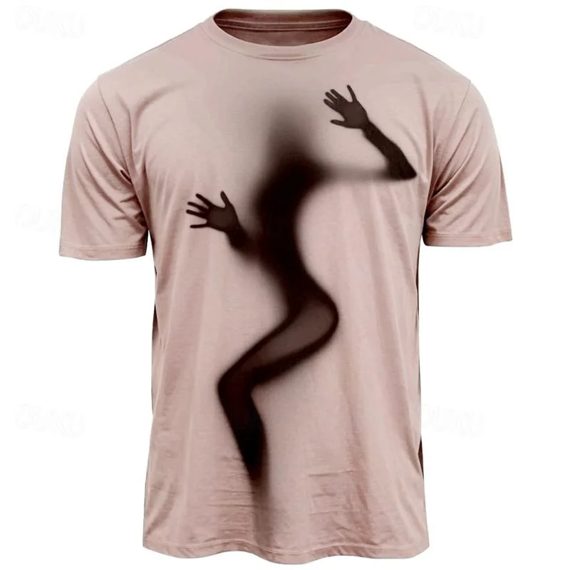패션 3D 프린팅 인체 그림자 티셔츠 남성용 재미있는  - Tee Graphic Print 리뷰 및 가격