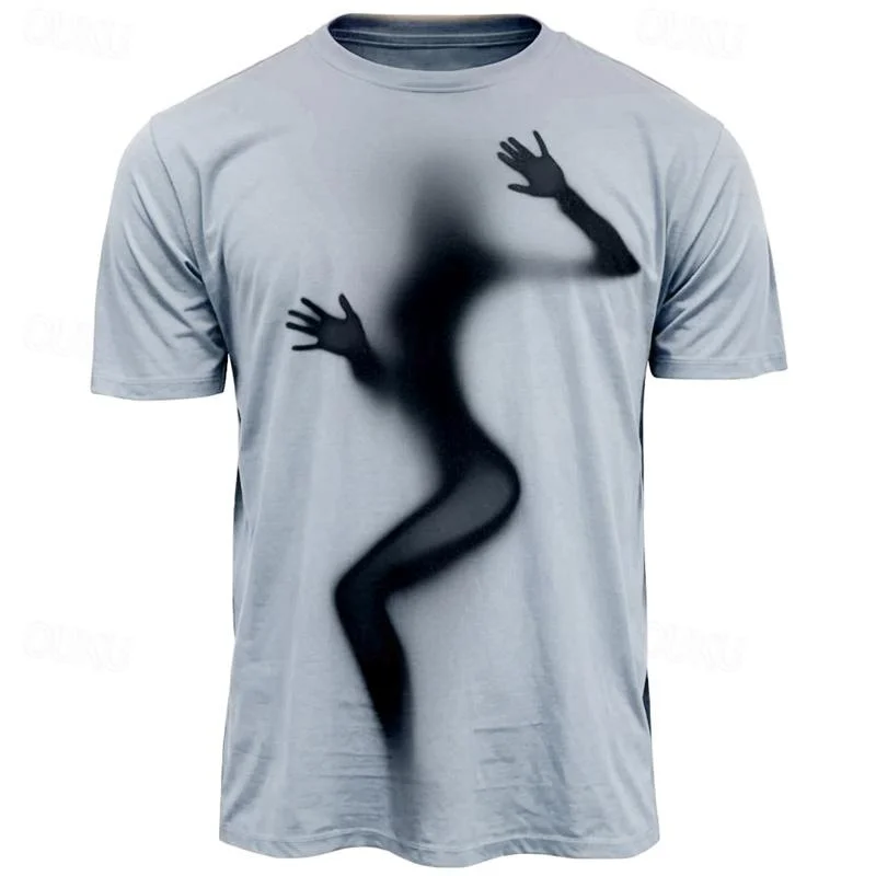 패션 3D 프린팅 인체 그림자 티셔츠 남성용 재미있는  - Tee Graphic Print 리뷰 및 가격