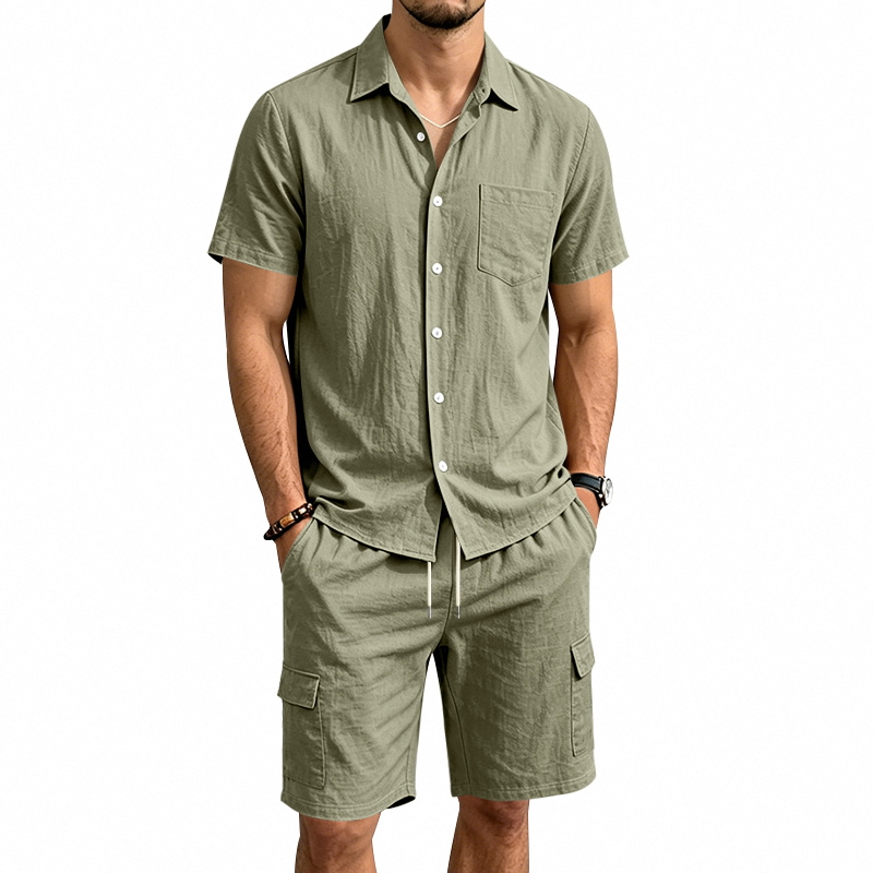 남성 여름 아메리칸 린넨 투피스 세트 반팔 셔츠 드로스 - Short Linen Drawstring 리뷰 및 가격