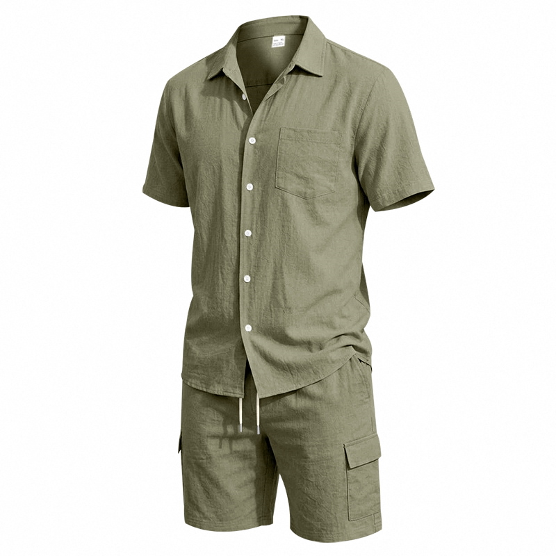 남성 여름 아메리칸 린넨 투피스 세트 반팔 셔츠 드로스 - Short Linen Drawstring 리뷰 및 가격