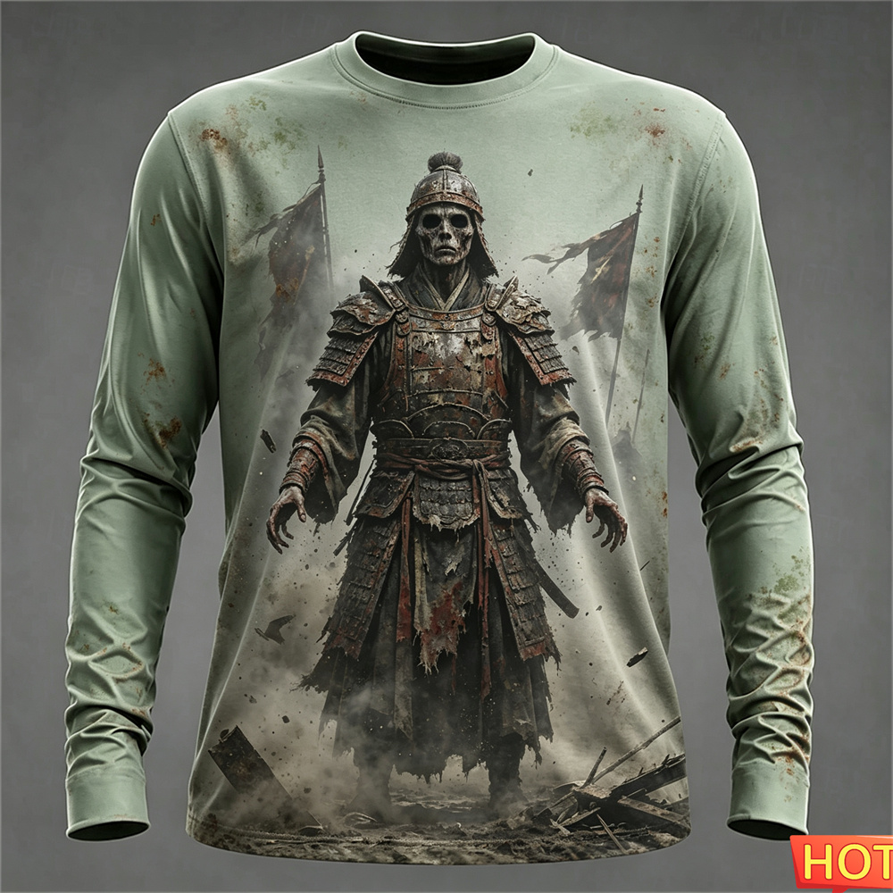 가을 겨울 남성용 긴팔 티셔츠 할로윈 3D 사무라이 스 - Tee Graphic Print 리뷰 및 가격